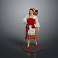 Woman Wearing Traditional Red And White Costume With Embroidered Skirt Headscarf And Red Shoes