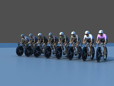 Professional Cyclists Riding Racing Bicycles With Helmets In Line Formation 3d model