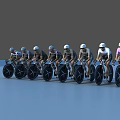 Professional Cyclists Riding Racing Bicycles With Helmets In Line Formation