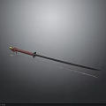 Traditional Samurai Sword Featuring Red Handle Golden Accents And Sharp Blade