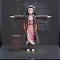 Traditional Kimono Girl Character With Floating Stars And Small Creature Figure
