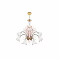 Ornate Glass Chandelier With Decorative Metal Frame And Petal Shaped Illuminated Shades