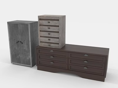 Gray Wooden Cabinet And Dark Brown Drawer Chests With Multiple Storage Drawers 3d model