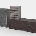 Gray Wooden Cabinet And Dark Brown Drawer Chests With Multiple Storage Drawers