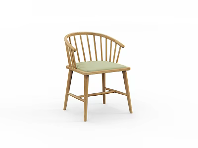Minimalist Leisure Chair with Wooden Frame Light Green Cushion and Curved Backrest 3d model