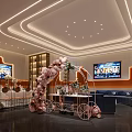 Modern KTV Lounge With Two Large Screen TVs Pink Balloon Arch And Ceiling Light Strips