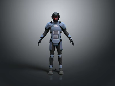 Futuristic Armored Sci Fi Figure In Blue Gray Tech Suit Standing Pose 3d model