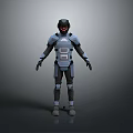 Futuristic Armored Sci Fi Figure In Blue Gray Tech Suit Standing Pose 3d model