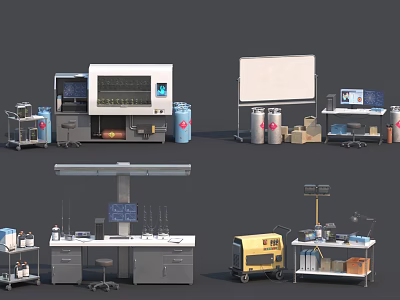 Modern Industrial Equipment For Laboratory With Workbench Instruments And Trolley 3d model