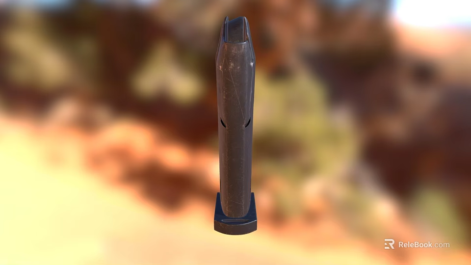 Metallic Weapon Bullet With Shiny Surface In Desert Outdoor Background 3d model 