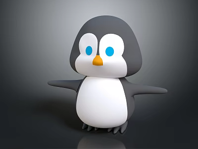 Cute Cartoon Penguin Doll With Big Blue Eyes Orange Beak And Open Wings 3d model