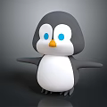 Cute Cartoon Penguin Doll With Big Blue Eyes Orange Beak And Open Wings