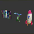 Stunning Space Scenery with Solar Panels Telescope and Rocket in Cosmic View