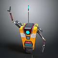 Yellow Mechanical Robot With Mechanical Arm Antenna And Blue Light Circular Eye