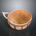 Rustic Handcrafted Ceramic Bowl With Handle And Brown White Patterned Design