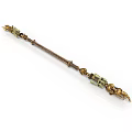 Intricately Carved Scepter With Golden Green Decorations And Animal Head Details