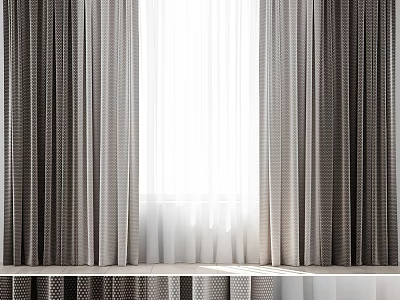 Double Layer Gray Textured Curtains With White Sheer For Modern Bedroom Window 3d model