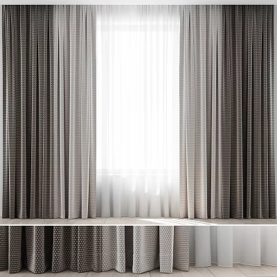 Double Layer Gray Textured Curtains With White Sheer For Modern Bedroom Window 3d model