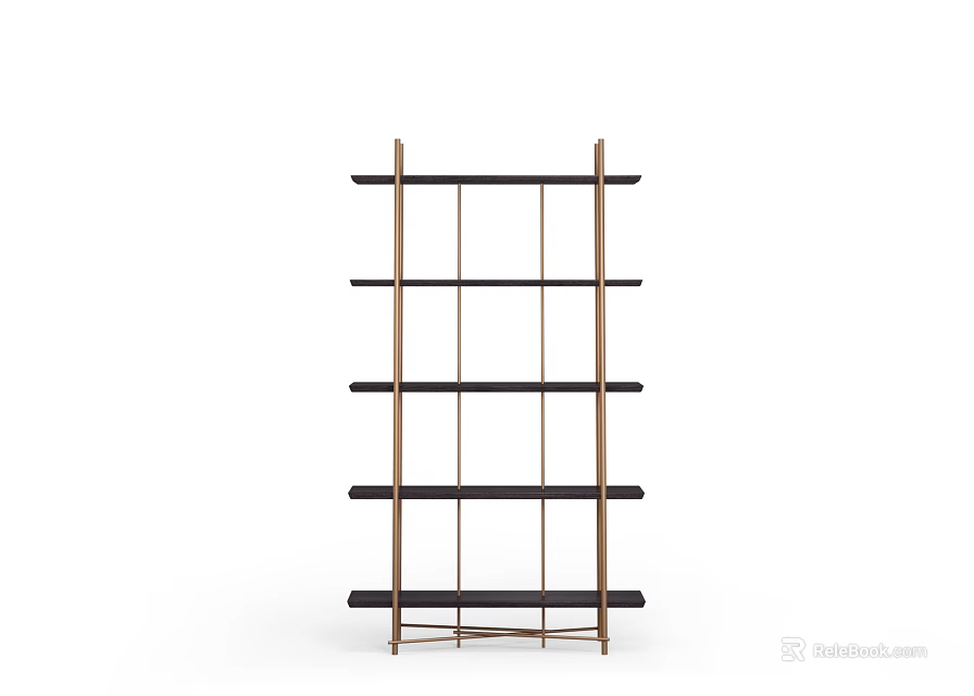 Modern Storage Shelf Unit With Multiple Black Shelves And Gold Metal Frame Design 3d model 