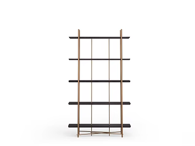 Modern Storage Shelf Unit With Multiple Black Shelves And Gold Metal Frame Design 3d model