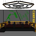 Professional Boxing Training Ring With Green Boxer Silhouette And Yellow Rails