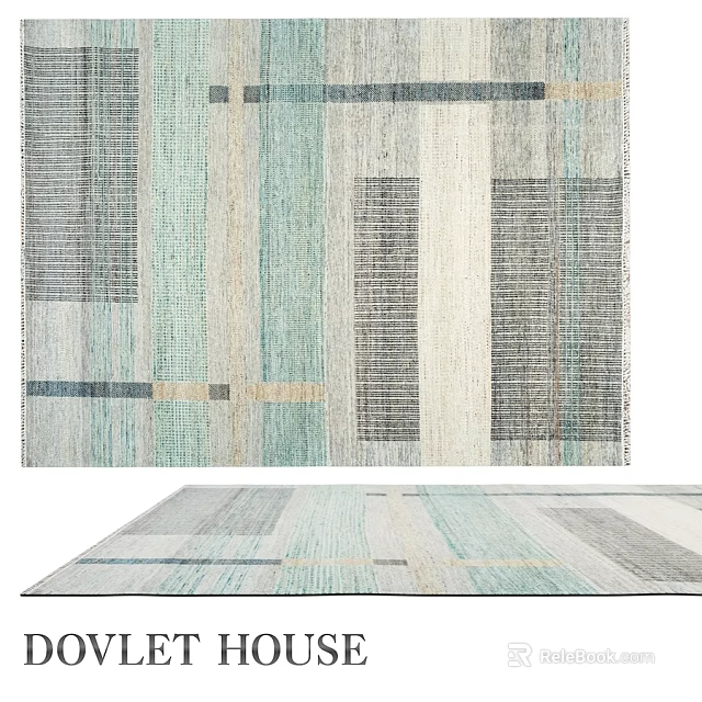 Square Area Rug With Blue Green Gray Beige Striped Block Pattern Modern Design 3d model 