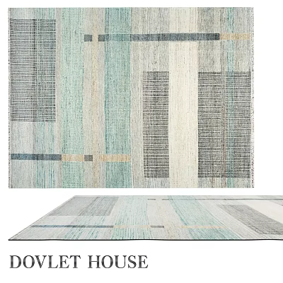 Square Area Rug With Blue Green Gray Beige Striped Block Pattern Modern Design 3d model