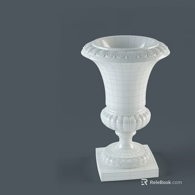 White Carved Decorative Vase With Classical Design And Square Base 3d model