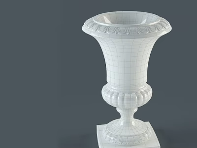 White Carved Decorative Vase With Classical Design And Square Base 3d model