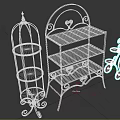Ornate Iron Shelving Units With Multi Tier Shelves And Decorative Scrollwork For Home Storage