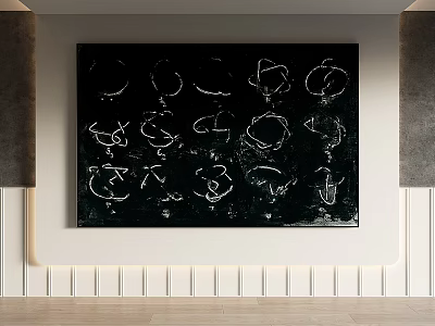 Abstract Painting With White Lines On Black Background For Interior Wall Decor 3d model