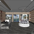 Liquor Store Modern Interior With Display Shelves Central Counter And Marble Floor