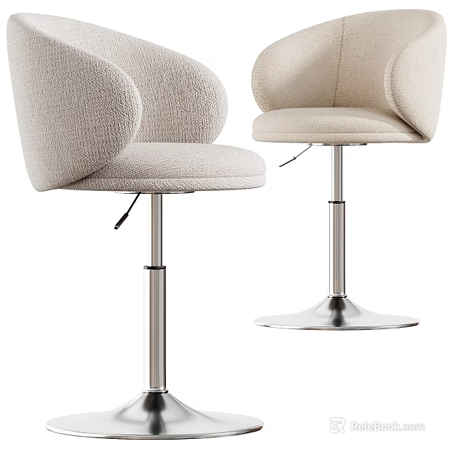 Set of Two Elegant Beige Upholstered Armchairs With Modern Metal Swivel Base 3d model 
