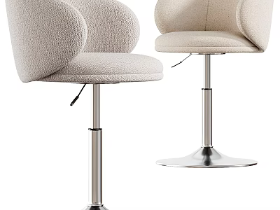 Set of Two Elegant Beige Upholstered Armchairs With Modern Metal Swivel Base 3d model