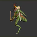 Horned Green Mythical Creature Character With Red Accent Armor And Orange Bow