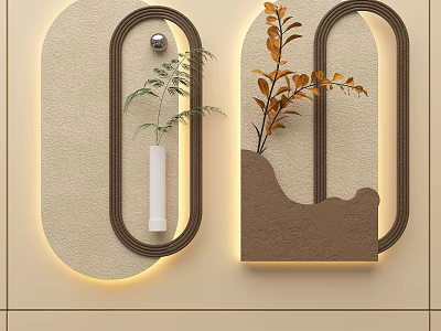 Elegant Modern Wall Decor With Green Plants And Warm Lighting Accents 3d model