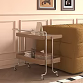 Yellow Sofa And Wooden Wheeled Coffee Table Combination With Storage Shelves In Cozy Living Room