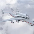 White Passenger Plane Flying In Clouds With Red Stripes And Multiple Engines 3d model