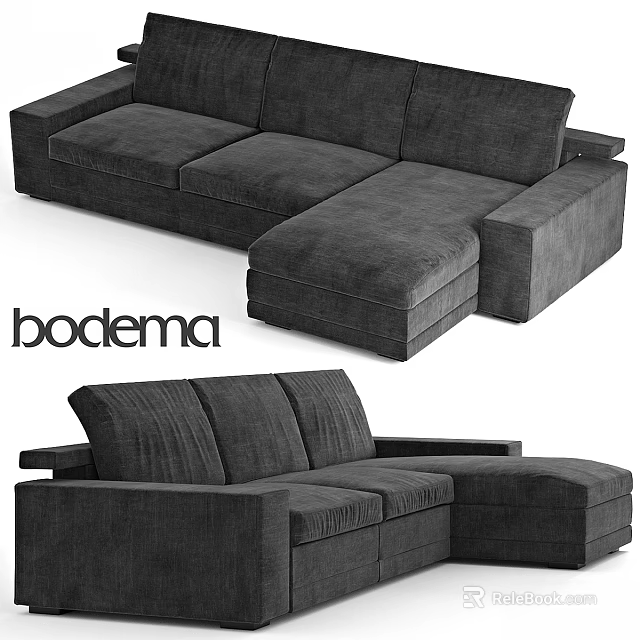 Modern Bodema Gray Fabric Two Seater Sectional Sofa Comfortable Living Room Design 3d model 