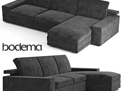 Modern Bodema Gray Fabric Two Seater Sectional Sofa Comfortable Living Room Design 3d model