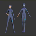 Blue Futuristic 3D Character Models In Tight Bodysuits With Different Poses