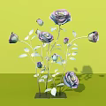 Decorative Floral Display With Purple Roses Green Stems And Leaves On Green Background