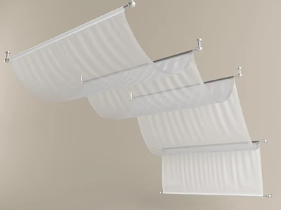 Elegant White Striped Ceiling Drapery With Lightweight Fabric For Interior Decoration 3d model