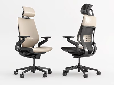 Modern Ergonomic Office Chair With Beige And Black Design Adjustable Headrest Armrest And Wheels 3d model