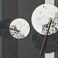 Round Black And White Patterned Wall Decor With Metal Strips On Gray Background 3d model