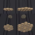 Modern Wooden Hexagonal Chandelier Design For Interior Ceiling With Multiple Lights 3d model