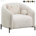 Beige Single Seater Sofa With Cozy Fabric Patterned Pillow Round Ball Decor And Black Legs