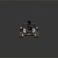 Modified Worn White Car With Large Rocket Engines Red Straps And Perforated Metal Trailer