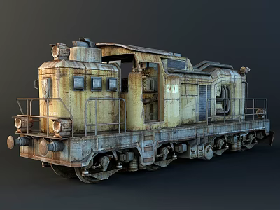 Old Rusty Vintage Train Locomotive With Weathered Metal And Classic Design 3d model