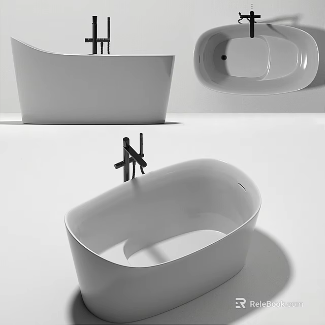 Modern Freestanding Bathtub With Sleek White Design And Black Faucet In Minimalist Style 3d model 